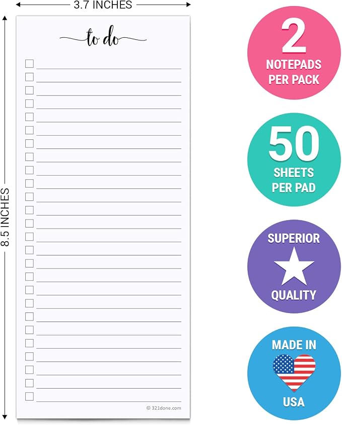 321Done 2-Pack Skinny To Do List Notepad, Made in USA - Image 2