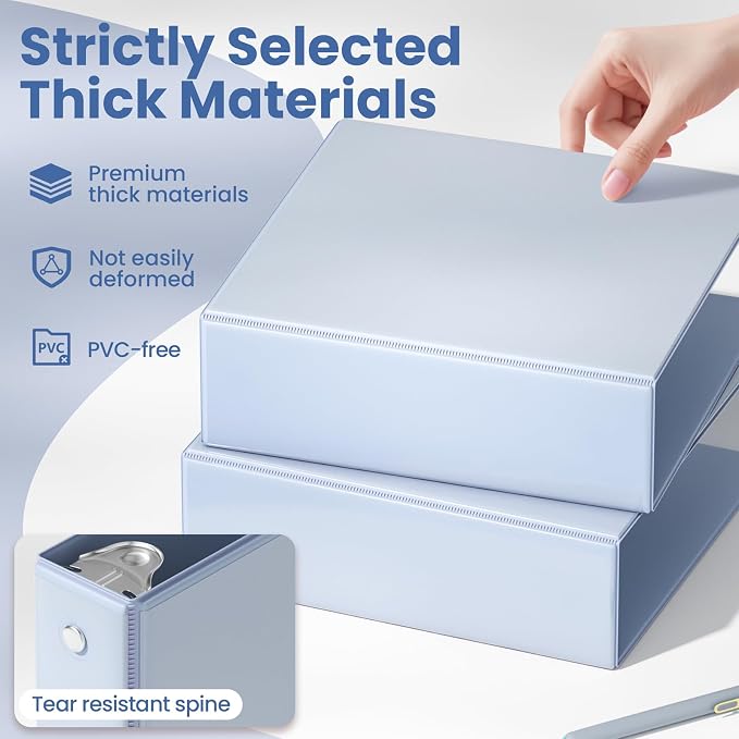 SUNEE 3 Ring Binder 3 Inch 1 Pack, Haze Blue - Image 4