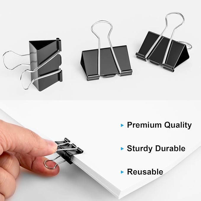200 Count Binder Clips Assorted Sizes, 4 Sizes Large, Metal Paper Clamps - Image 4