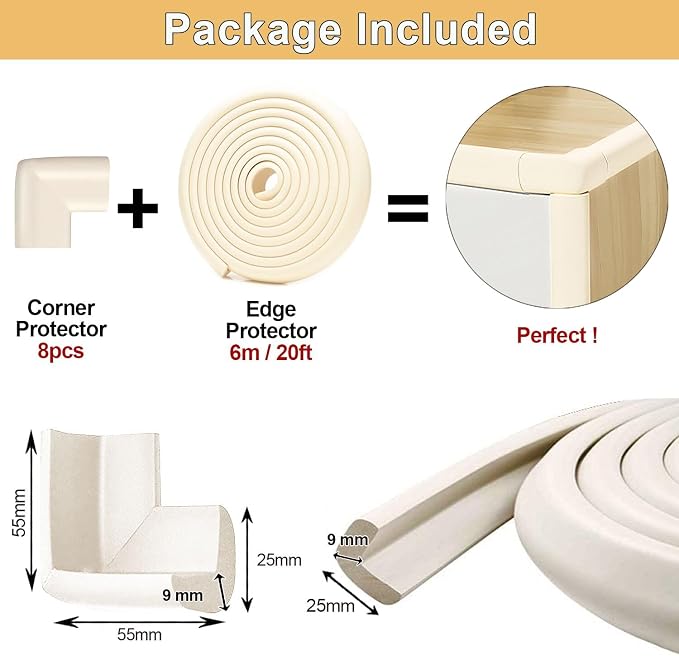 Baby Proof Corners and Edges Protector 20ft Edge+8 Corner Guard, Fireplace Baby - Image 6