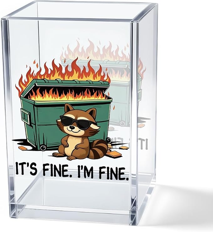 Vgrti It's Fine I'm Fine Acrylic Cosmetic Pencil Pen Holder Cup, Funny Raccoon by Unknown