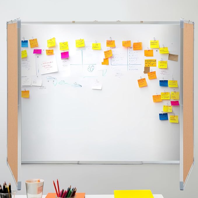 Mooliwe 96"x36" Tri-fold Cork Board Whiteboard Combo, Foldable Combination - Image 6