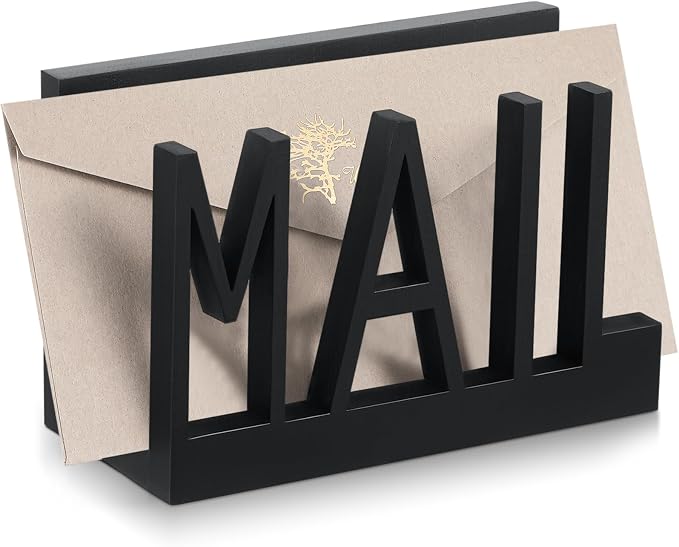Vercraft Mail Organizer Holder Organizer Countertop Modern Wooden Black Letter by Vercraft