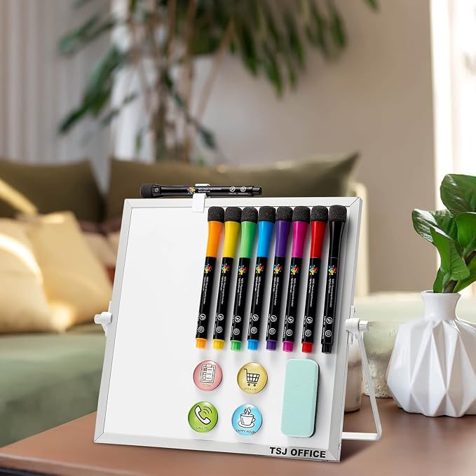 Small Magnetic Dry-Erase White Board – 10 x 10 Inches Mini Easel Whiteboard 360 - Image 8