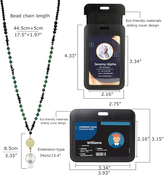 AIDSOTOU Lanyards for ID Badges and Keys, Natural Stone Beaded Teacher Lanyard - Image 4