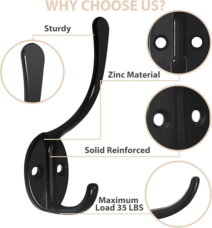 Homanu 14 Pack Coat Hooks Wall Mounted - Image 3