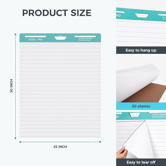 FAHKNS Lined Sticky Easel Pad，Large 25x30 Inch Self-Adhesive Teacher'S Flip - Image 3