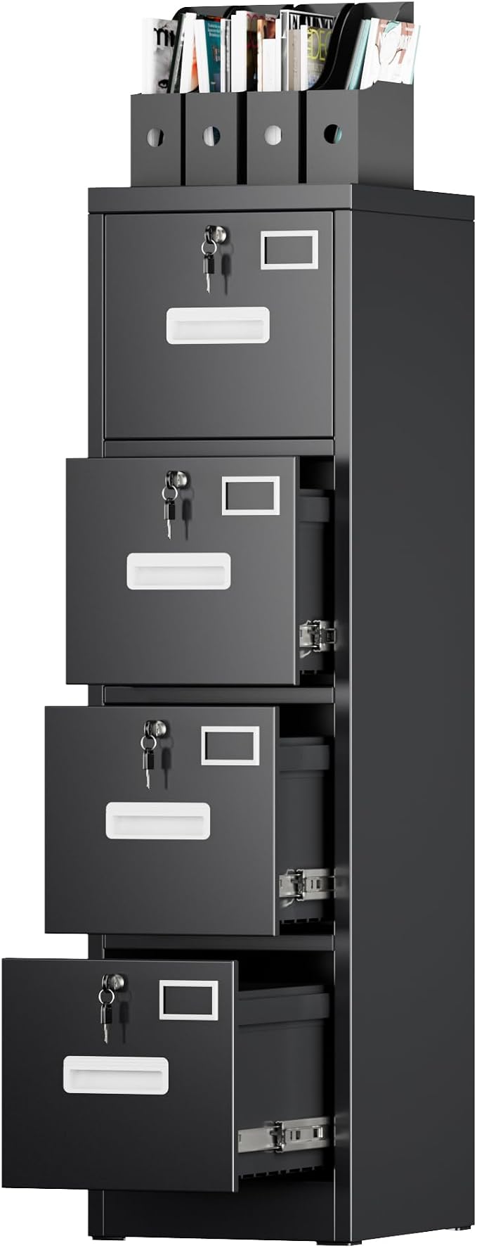SUXXAN 4 Drawer File Cabinet, Metal Vertical Black Filing Cabinets by SUXXANFurniture