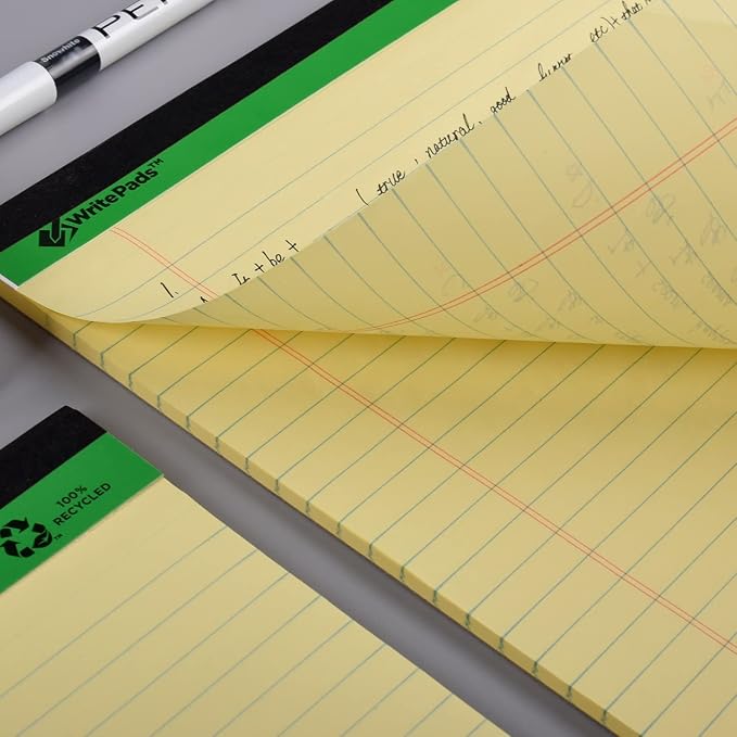 KAISA Yellow Legal Pads Writing Pads Recycled Paper 8.5"x11.75" Wide Ruled - Image 4