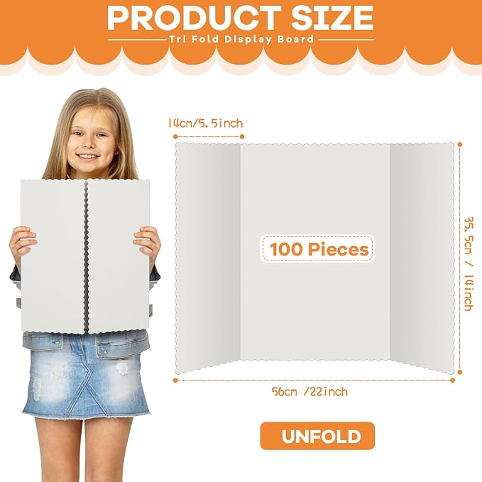 Ctosree 100 Pcs 14 * 22 Inch Tri Fold Poster Board Bulk, Science Fair Project - Image 2