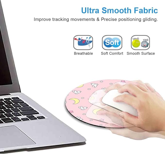 IMAYONDIA Pink Kawaii Round Mouse Pad, Cute Moon Bunny Small Mouse - Image 4
