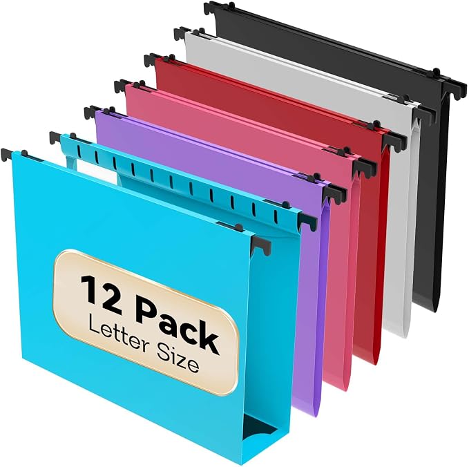 Nordun Extra Capacity Plastic Hanging File Folder Letter Size, 12 Pack by NORDUN