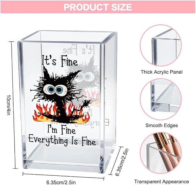 Vgrti It's Fine I'm Fine Acrylic Cosmetic Pencil Pen Holder Cup, Funny Black - Image 2