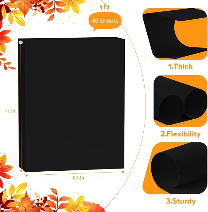 Black Cardstock 8.5 x 11 Card Stock Construction Paper, 40 Sheets Black Paper - Image 2