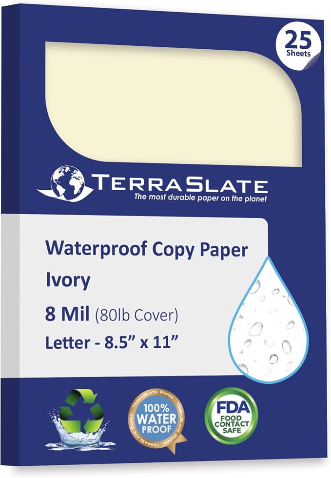 TerraSlate Waterproof Paper, Rip-Proof Colored Paper, 25 Sheets, 8 Mil by TerraSlate