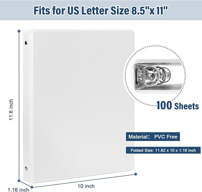 1/2 Inch 3-Ring-Binder with Pockets, 0.5''-inch Round Binders Holds 100 Sheets - Image 2