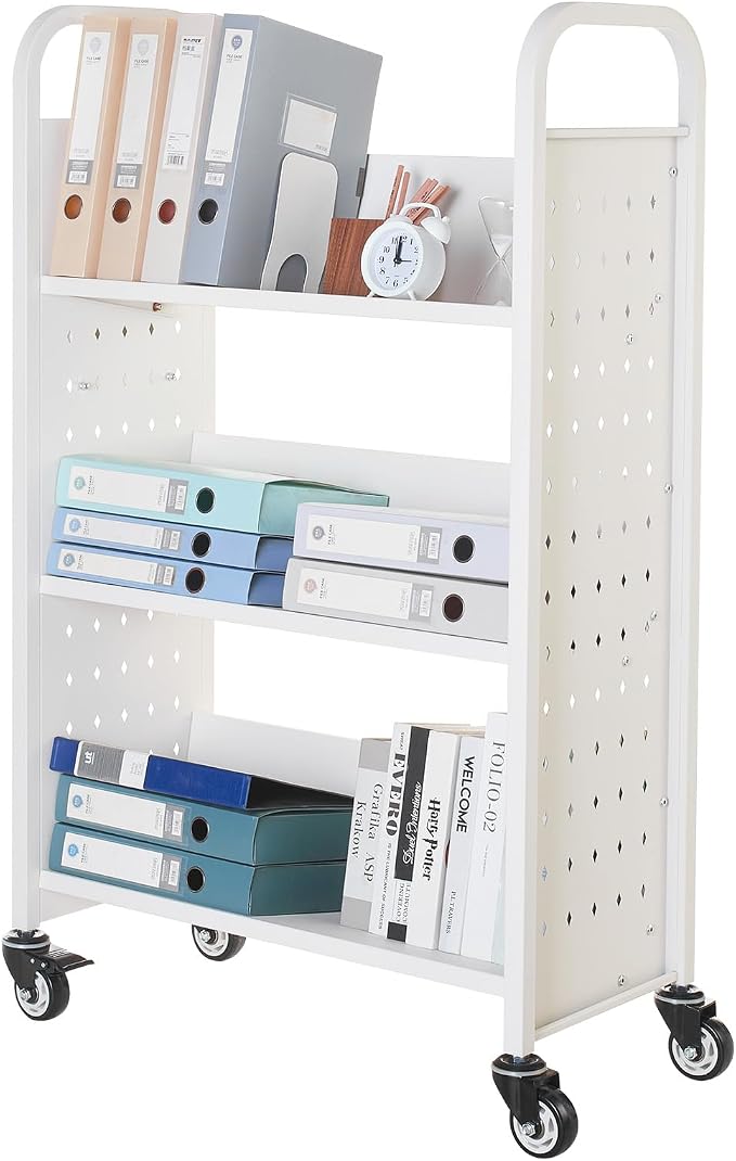 VEVOR Rolling Library Book Cart, 330 lbs Capacity, 30.3 x 15 x 48.0-Inch - Image 9