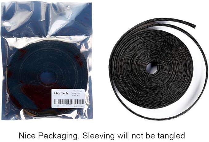25ft - 3/8 inch PET Expandable Braided Sleeving – Black – Alex Tech Braided - Image 6