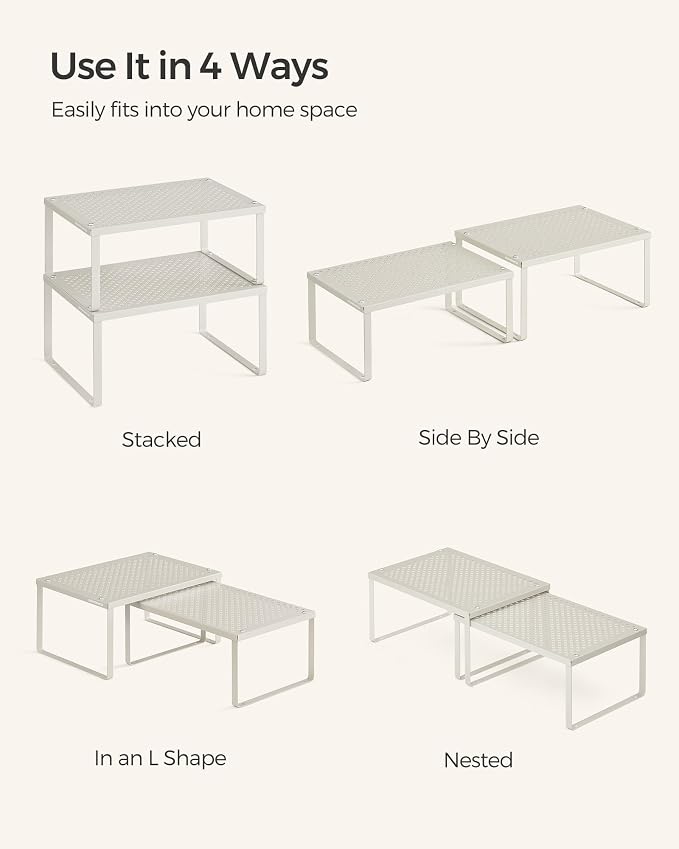 SONGMICS Spice Racks, Countertop Organizers, Shelf Risers, Expandable, Oatmeal - Image 7