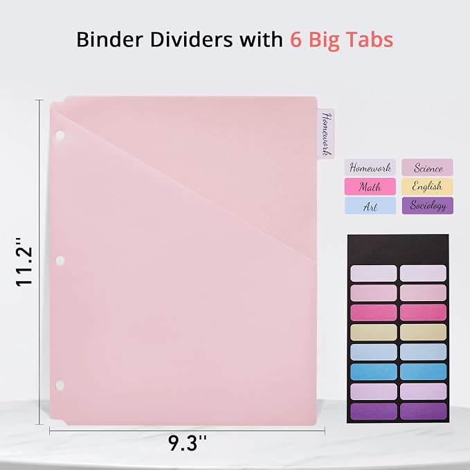6-Tab Letter Size Dividers for 3 Ring Binder, Wheat Straw Binder Dividers - Image 2
