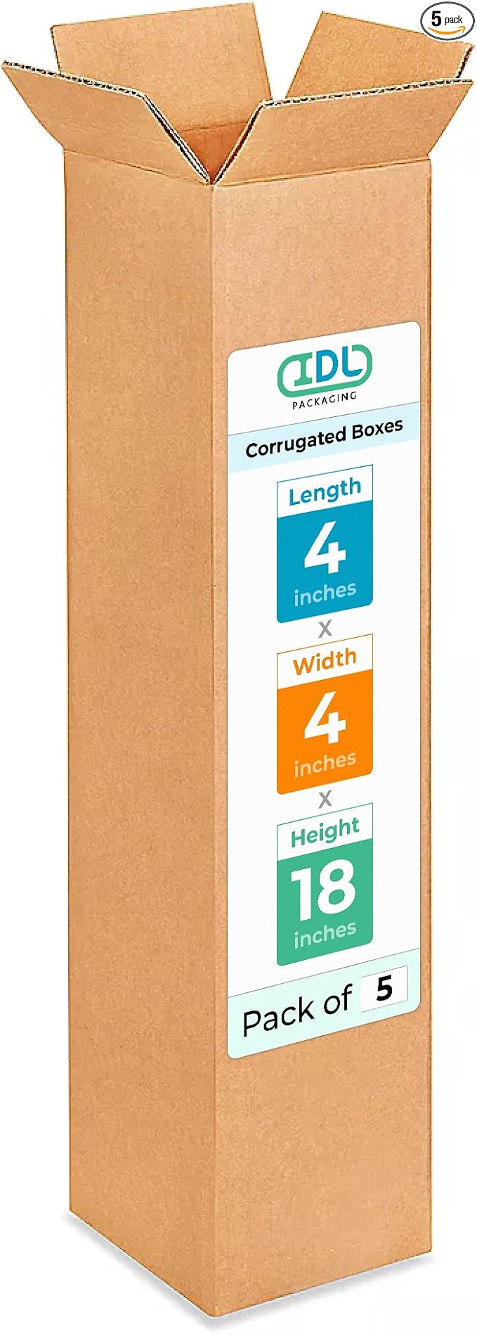 IDL Packaging Tall Corrugated Shipping Boxes 4"L x 4"W x 18"H by IDLPackaging