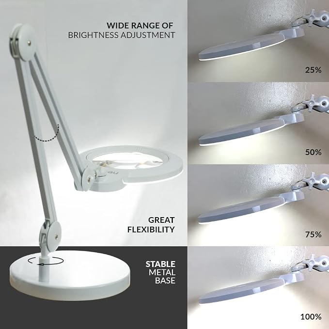 Neatfi XL Bifocal LED Magnifying Lamp, 7-Inch Acrylic Lens, 5D/20D Magnification - Image 3