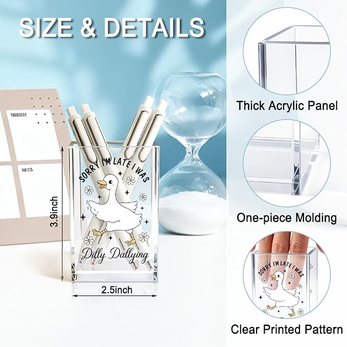 QYUVK Sorry I'm Late I Was Dilly Dallying Acrylic Makeup Brush Pencil Holder Cup - Image 2