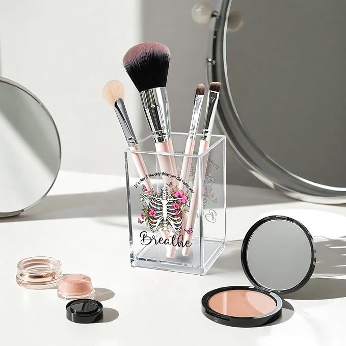 Vgrti It's Okay Only Breathe Acrylic Cosmetic Pencil Pen Holder Cup, Skeleton - Image 3