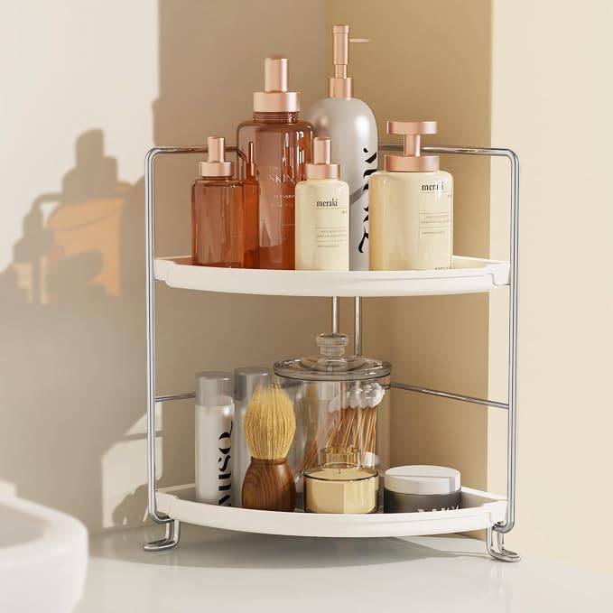 JANUS LiANG 2-Tier Corner Bathroom Countertop Organizer, Tiny Counter Corner - Image 3
