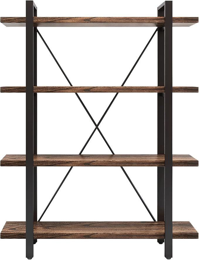 4 Tier Bookshelf Solid Wood Bookcase and Book Shelves Wood and Metal Shelving - Image 6