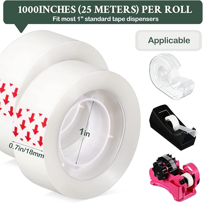Yahenda Invisible Tapes, 96 Rolls 0.75x1000 Inches Clear Matte Finish Tape - Image 2