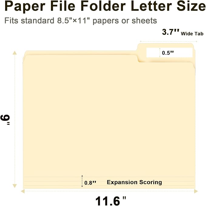 File Folder, RAZCC 150 Pack 1/3 Cut Tab File Folders Letter Size, Manila Folders - Image 2