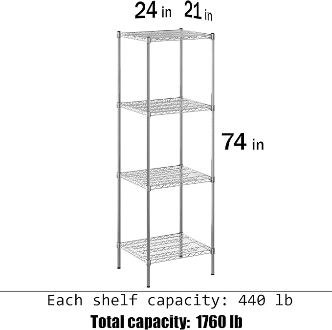 Regal Altair 21" Deep x 24" Wide x 74" Height Wire Shelving Kit | 4-Tier | NSF - Image 3