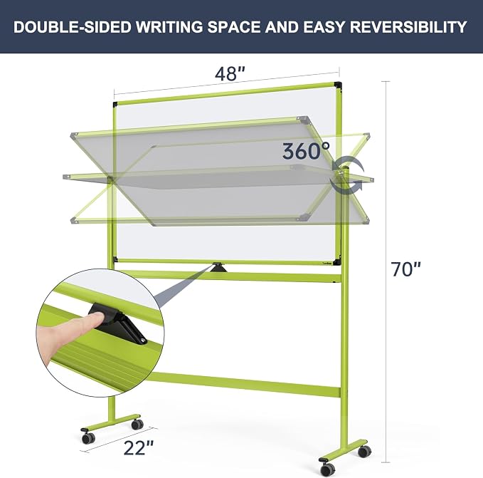 Rolling Whiteboard, 48x32 Inches Mobile Whiteboard on Wheels, Magnetic Dry - Image 3