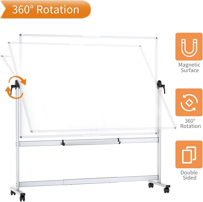 VIZ-PRO Double-Sided Mobile Whiteboard, 96 x 48 Inches, Magnetic Rolling Dry - Image 3