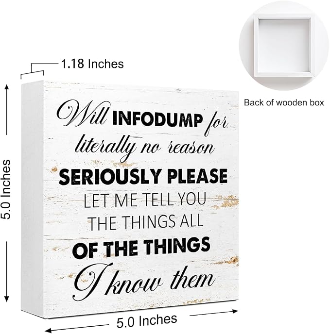 WUZYOU Neuro Wooden Block Sign Will Infodump Quote 5x5x1 INCH Sign, ADHD - Image 2