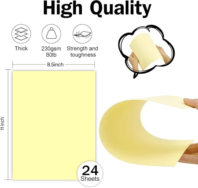 24 Sheets Yellow Cardstock 8.5 x 11 Thick Paper, Goefun 80lb Card Stock Printer - Image 2