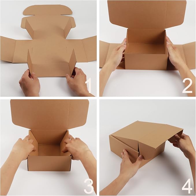 PHAREGE 8x8x4 inch Gift Shipping Boxes Bulk 25 Pack Brown, Tab Lock Tuck Top - Image 7