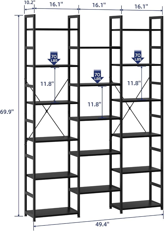 NUMENN 6-Tier Bookshelf Triple Column Bookcase - Image 2
