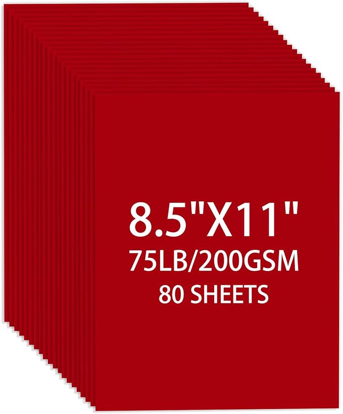 Cardstock 8.5 X 11, 80 Sheets Christmas Red Card Stock, 75lb/ 200gsm Copy Paper by Ciphyfee