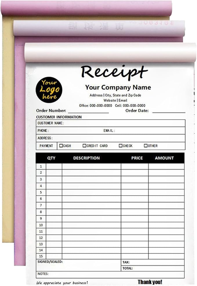 Custom Invoice Book in 3-Part /2-Part Receipt Book by Wasetell