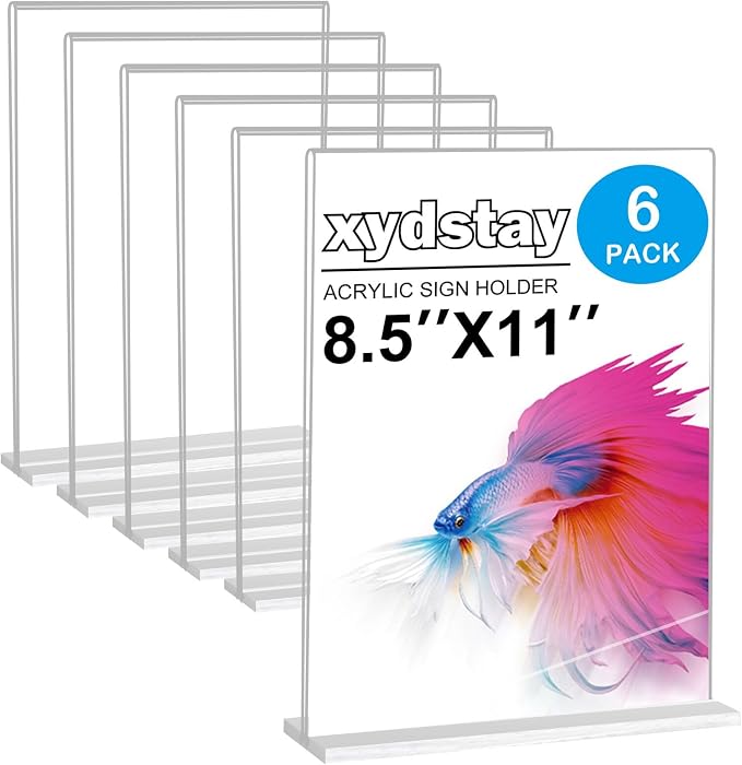 xydstay 6pack Acrylic Sign Holder 8.5 X 11, Vertical T Shape Clear Plastic Menu by xydled
