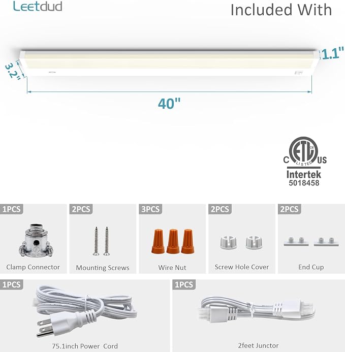 Leetdud LED Under Cabinet Lighting Hardwired or Plug in, 40 Inch 20W, Dimmable - Image 9
