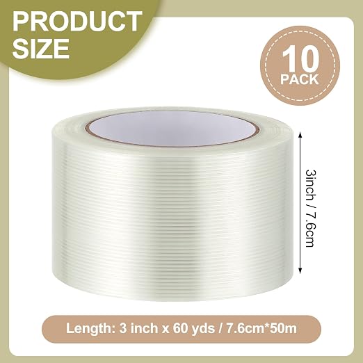 Treela 10 Rolls Filament Strapping Tape 3 Inch x 60 Yards Transparent - Image 2