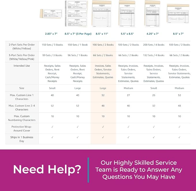 Custom 8.5" x 11" Carbonless NCR Books in 3-Part Triplicate Invoices, Work - Image 7