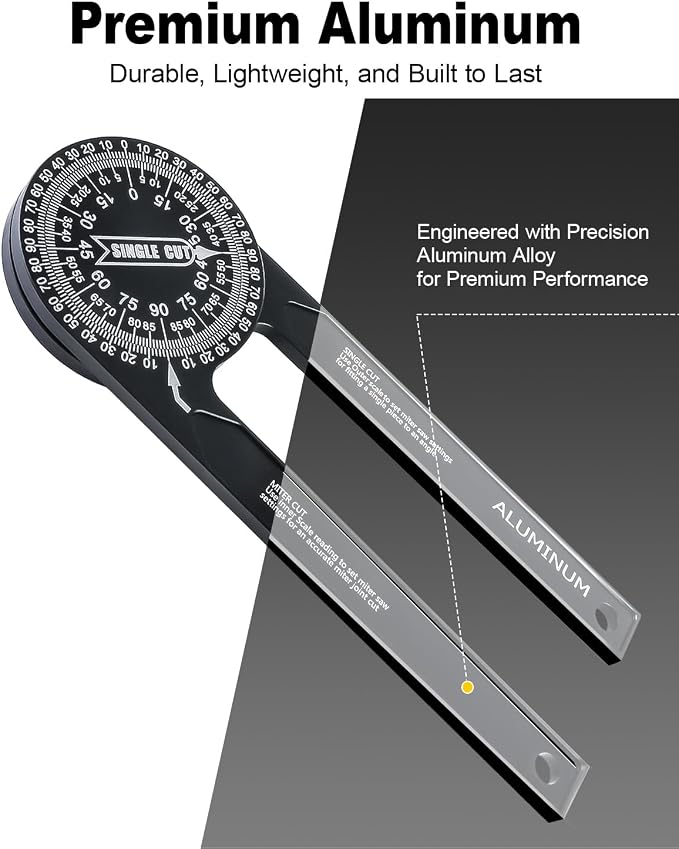 Anyongora 7.2" Miter Saw Protractor Angle Finder, CNC Aluminum Miter Gauge - Image 2