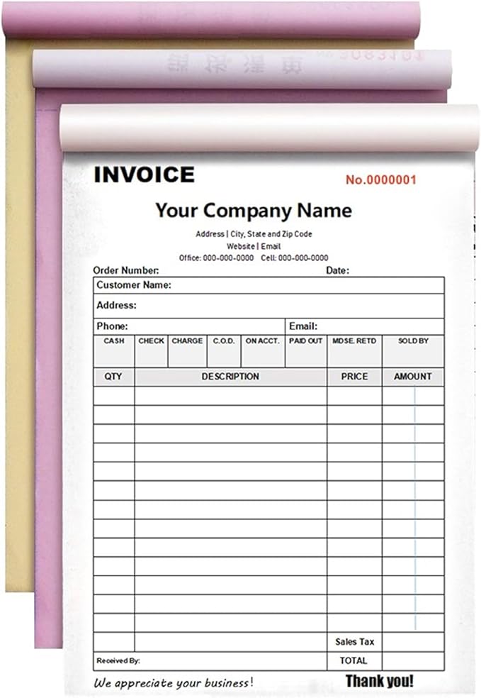 Custom Invoice Book in 3-Part /2-Part Receipt Book by Wasetell
