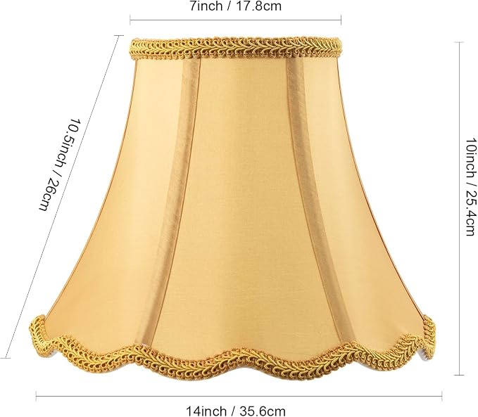 Saangseon Bell Lamp Shade, Scalloped Golden Fabric Lampshade Replacement - Image 2