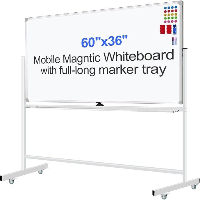 Mobile Magnet Whiteboard with Stand 60x36 Double-Sided Dry Erase Board with by Unknown