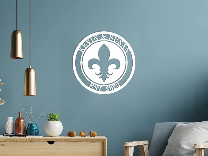 Personalized Fleur De Lis Metal Ring Sign Last Name Sign Monogram Wall Decor - Image 4